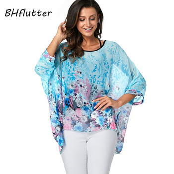 Γυναικείες μπλούζες BHflutter Plus Size 2019 Νέο στυλ Batwing Casual καλοκαιρινό πουκάμισο μπλούζα Γυναικείο Boho σιφόν πουκάμισα μπλουζάκια Chemise Femme