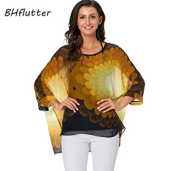 Γυναικείες μπλούζες BHflutter Plus Size 2019 Νέο στυλ Batwing Casual καλοκαιρινό πουκάμισο μπλούζα Γυναικείο Boho σιφόν πουκάμισα μπλουζάκια Chemise Femme