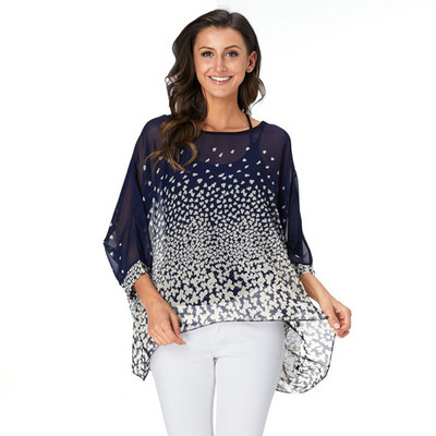 Γυναικείες μπλούζες BHflutter Plus Size 2019 Νέο στυλ Batwing Casual καλοκαιρινό πουκάμισο μπλούζα Γυναικείο Boho σιφόν πουκάμισα μπλουζάκια Chemise Femme