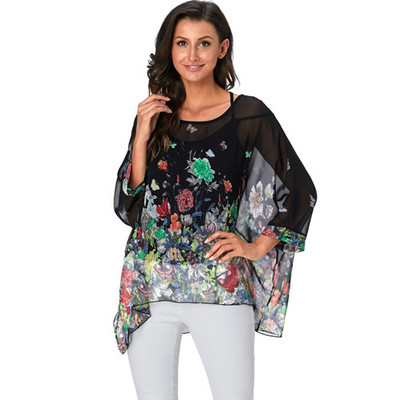 Γυναικείες μπλούζες BHflutter Plus Size 2019 Νέο στυλ Batwing Casual καλοκαιρινό πουκάμισο μπλούζα Γυναικείο Boho σιφόν πουκάμισα μπλουζάκια Chemise Femme