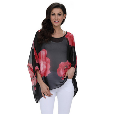 Γυναικείες μπλούζες BHflutter Plus Size 2019 Νέο στυλ Batwing Casual καλοκαιρινό πουκάμισο μπλούζα Γυναικείο Boho σιφόν πουκάμισα μπλουζάκια Chemise Femme