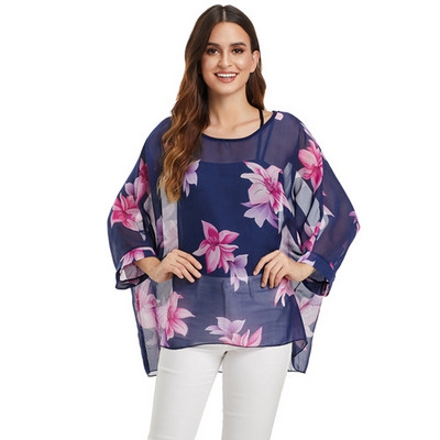 Γυναικείες μπλούζες BHflutter Plus Size 2019 Νέο στυλ Batwing Casual καλοκαιρινό πουκάμισο μπλούζα Γυναικείο Boho σιφόν πουκάμισα μπλουζάκια Chemise Femme