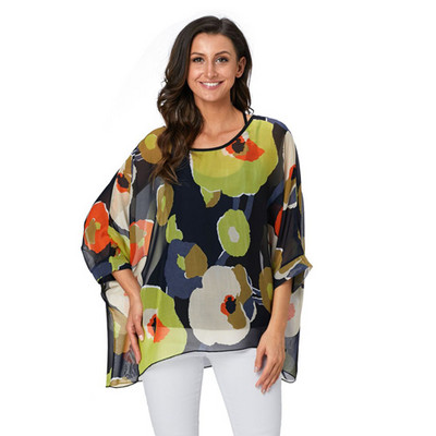 Γυναικείες μπλούζες BHflutter Plus Size 2019 Νέο στυλ Batwing Casual καλοκαιρινό πουκάμισο μπλούζα Γυναικείο Boho σιφόν πουκάμισα μπλουζάκια Chemise Femme