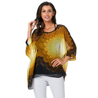 Γυναικείες μπλούζες BHflutter Plus Size 2019 Νέο στυλ Batwing Casual καλοκαιρινό πουκάμισο μπλούζα Γυναικείο Boho σιφόν πουκάμισα μπλουζάκια Chemise Femme
