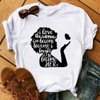 Maycaur Women Skaisti Āfrikas balti Smieklīgi apdrukas T krekls Meitene Melns Karaliene Harajuku Ulzzang Kawaii 90. gadi Apģērbi ar īsām piedurknēm