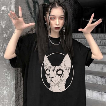 Death Metal Sphynx Cat T-Shirt Γυναικείο μεταλλικό Harajuku Gothic TSshirt Γυναικείο καλοκαιρινό Αισθητικό μπλουζάκι Hipster tops Graphic Tee