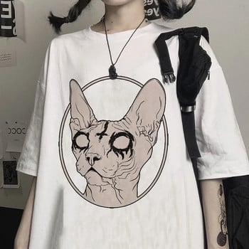 Death Metal Sphynx Cat T-Shirt Γυναικείο μεταλλικό Harajuku Gothic TSshirt Γυναικείο καλοκαιρινό Αισθητικό μπλουζάκι Hipster tops Graphic Tee