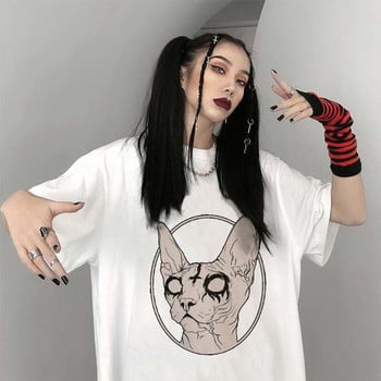 Death Metal Sphynx Cat T-Shirt Γυναικείο μεταλλικό Harajuku Gothic TSshirt Γυναικείο καλοκαιρινό Αισθητικό μπλουζάκι Hipster tops Graphic Tee