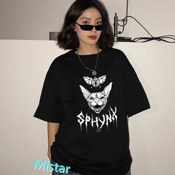 Death Metal Sphynx Cat T-Shirt Γυναικείο μεταλλικό Harajuku Gothic TSshirt Γυναικείο καλοκαιρινό Αισθητικό μπλουζάκι Hipster tops Graphic Tee