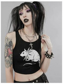 Dámske sexy priliehavé skrátené topy s potlačou myši, gotický štýl, streetwear, Harajuku, pletené základné tielko