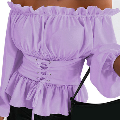 Topuri sexy pentru femei, la modă, cu volan, tricouri pentru femei, culoare solidă, bluză de vară cu mâneci lungi, pentru femei