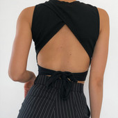 Maieu sexy pentru femei, fără spate, bandaj, crop top subțire, vara 2021, top casual streetwear, din bumbac solid, moale, încrucișat