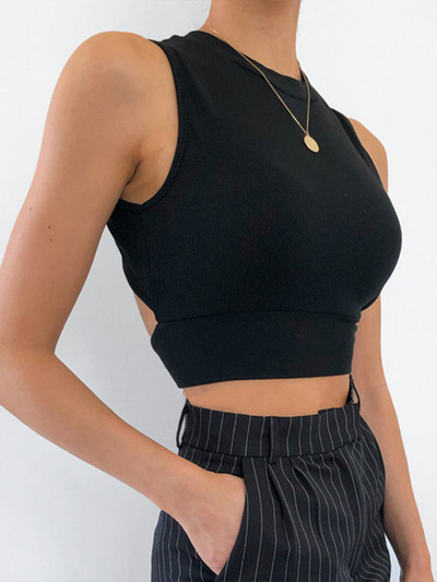 Maieu sexy pentru femei, fără spate, bandaj, crop top subțire, vara 2021, top casual streetwear, din bumbac solid, moale, încrucișat