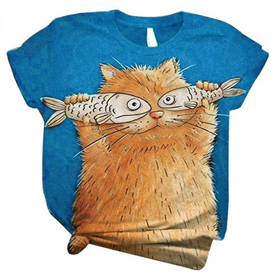 Тениска с 3d принт на сова Дамски модни големи тениски Тениски с котки Ежедневни горнища с къс ръкав Тениски с животни Куче Тениска Kawaii Camisetas