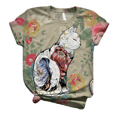 Тениска с 3d принт на сова Дамски модни големи тениски Тениски с котки Ежедневни горнища с къс ръкав Тениски с животни Куче Тениска Kawaii Camisetas