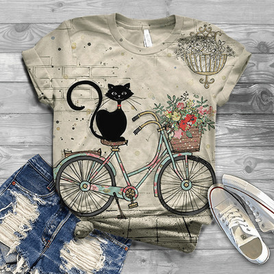 Тениска с 3d принт на сова Дамски модни големи тениски Тениски с котки Ежедневни горнища с къс ръкав Тениски с животни Куче Тениска Kawaii Camisetas