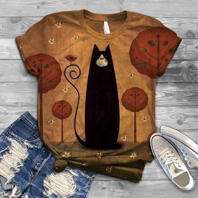 Тениска с 3d принт на сова Дамски модни големи тениски Тениски с котки Ежедневни горнища с къс ръкав Тениски с животни Куче Тениска Kawaii Camisetas