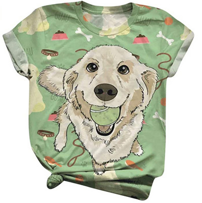 Тениска с 3d принт на сова Дамски модни големи тениски Тениски с котки Ежедневни горнища с къс ръкав Тениски с животни Куче Тениска Kawaii Camisetas