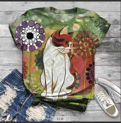 Тениска с 3d принт на сова Дамски модни големи тениски Тениски с котки Ежедневни горнища с къс ръкав Тениски с животни Куче Тениска Kawaii Camisetas