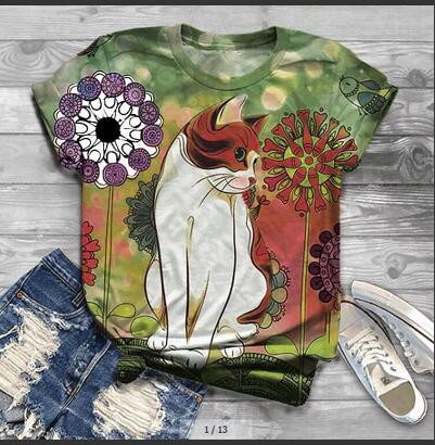 Тениска с 3d принт на сова Дамски модни големи тениски Тениски с котки Ежедневни горнища с къс ръкав Тениски с животни Куче Тениска Kawaii Camisetas