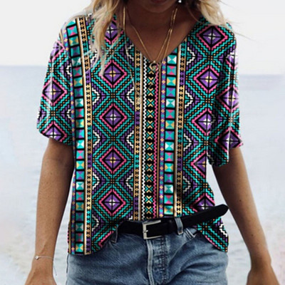 Vintage Ženske majice Ljetna odjeća 3d majice s V izrezom Prevelike majice Majice za djevojčice Široka ulična etnička odjeća 2023.