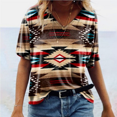 Vintage Ženske majice Ljetna odjeća 3d majice s V izrezom Prevelike majice Majice za djevojčice Široka ulična etnička odjeća 2023.