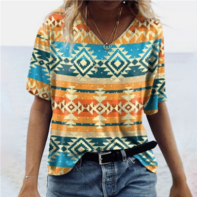 Vintage Ženske majice Ljetna odjeća 3d majice s V izrezom Prevelike majice Majice za djevojčice Široka ulična etnička odjeća 2023.