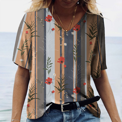 Vintage Ženske majice Ljetna odjeća 3d majice s V izrezom Prevelike majice Majice za djevojčice Široka ulična etnička odjeća 2023.