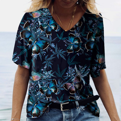 Vintage Ženske majice Ljetna odjeća 3d majice s V izrezom Prevelike majice Majice za djevojčice Široka ulična etnička odjeća 2023.