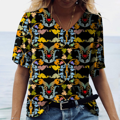 Vintage Ženske majice Ljetna odjeća 3d majice s V izrezom Prevelike majice Majice za djevojčice Široka ulična etnička odjeća 2023.