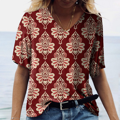 Vintage Ženske majice Ljetna odjeća 3d majice s V izrezom Prevelike majice Majice za djevojčice Široka ulična etnička odjeća 2023.