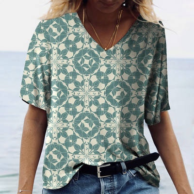 Vintage Ženske majice Ljetna odjeća 3d majice s V izrezom Prevelike majice Majice za djevojčice Široka ulična etnička odjeća 2023.