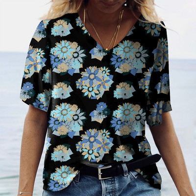 Vintage Ženske majice Ljetna odjeća 3d majice s V izrezom Prevelike majice Majice za djevojčice Široka ulična etnička odjeća 2023.