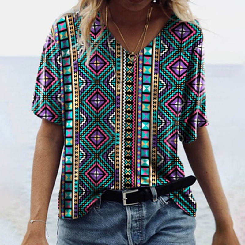 Vintage Ženske majice Ljetna odjeća 3d majice s V izrezom Prevelike majice Majice za djevojčice Široka ulična etnička odjeća 2023.