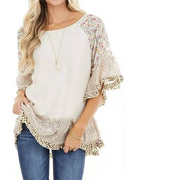 Vintage Floral σιφόν πουκάμισο Γυναικείο Summer O Neck Loose πουλόβερ Top casual μισομάνικο γυναικείο πουκάμισο μπλούζα