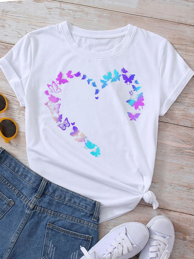 Majica s printom leptir srca Ljetne majice Ženska majica Harajuku Graphic Tee Majice Ženske majice kratkih rukava Gornji dijelovi Odjeća