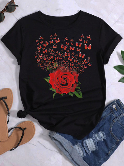 Majica s printom leptir srca Ljetne majice Ženska majica Harajuku Graphic Tee Majice Ženske majice kratkih rukava Gornji dijelovi Odjeća