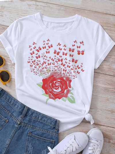 Majica s printom leptir srca Ljetne majice Ženska majica Harajuku Graphic Tee Majice Ženske majice kratkih rukava Gornji dijelovi Odjeća