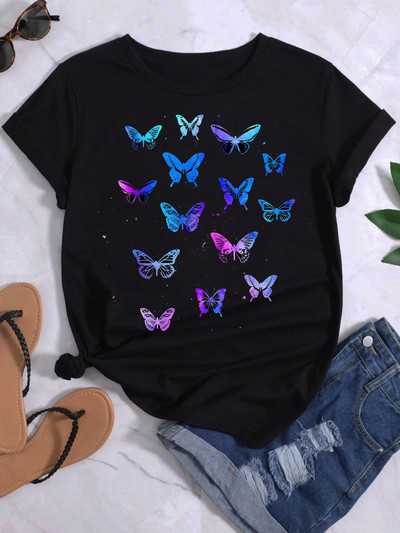 Majica s printom leptir srca Ljetne majice Ženska majica Harajuku Graphic Tee Majice Ženske majice kratkih rukava Gornji dijelovi Odjeća