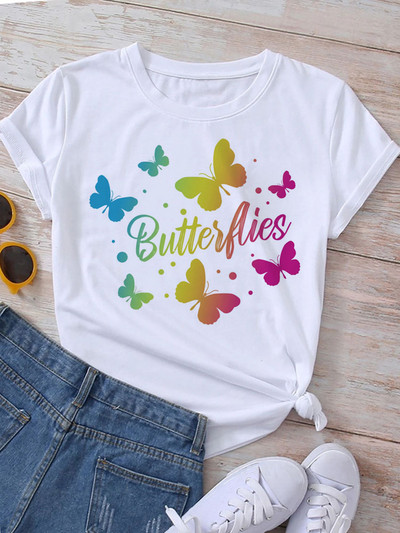 Majica s printom leptir srca Ljetne majice Ženska majica Harajuku Graphic Tee Majice Ženske majice kratkih rukava Gornji dijelovi Odjeća