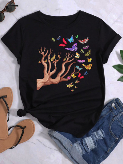 Majica s printom leptir srca Ljetne majice Ženska majica Harajuku Graphic Tee Majice Ženske majice kratkih rukava Gornji dijelovi Odjeća