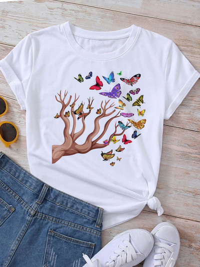 Majica s printom leptir srca Ljetne majice Ženska majica Harajuku Graphic Tee Majice Ženske majice kratkih rukava Gornji dijelovi Odjeća