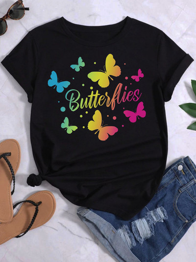 Majica s printom leptir srca Ljetne majice Ženska majica Harajuku Graphic Tee Majice Ženske majice kratkih rukava Gornji dijelovi Odjeća