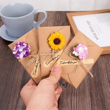 5 τμχ Μίνι φάκελος Vintage DIY Χαρτί Kraft Προσκλητήριο Ευχετήρια κάρτα με Fashion Handmade Dry Flower Wedding Party