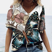 Ženske majice s V-izrezom, modne majice s cvjetnim motivima, ljetne kratke majice s printom, velike veličine 202 Ležerna Harajuku majica 5XL