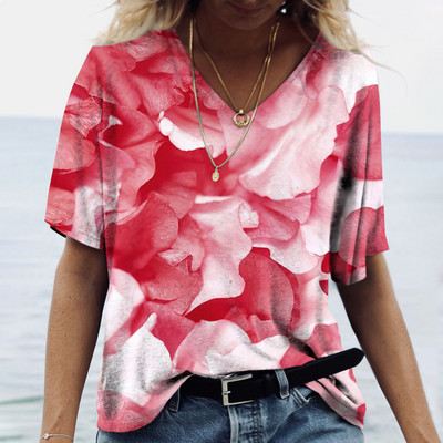 Ženske majice s V-izrezom, modne majice s cvjetnim motivima, ljetne kratke majice s printom, velike veličine 202 Ležerna Harajuku majica 5XL