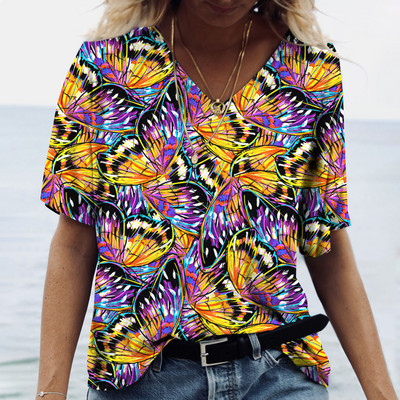 Ženske majice s V-izrezom, modne majice s cvjetnim motivima, ljetne kratke majice s printom, velike veličine 202 Ležerna Harajuku majica 5XL