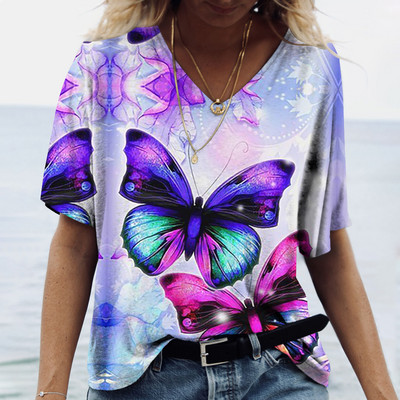 Ženske majice s V-izrezom, modne majice s cvjetnim motivima, ljetne kratke majice s printom, velike veličine 202 Ležerna Harajuku majica 5XL