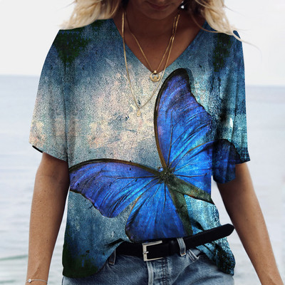 Ženske majice s V-izrezom, modne majice s cvjetnim motivima, ljetne kratke majice s printom, velike veličine 202 Ležerna Harajuku majica 5XL