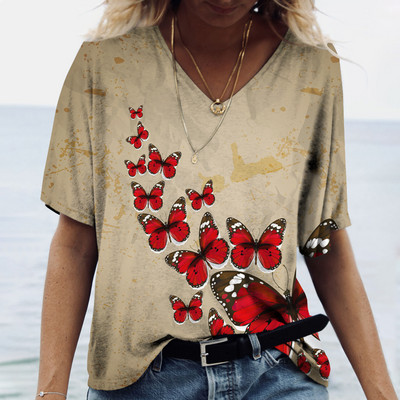 Ženske majice s V-izrezom, modne majice s cvjetnim motivima, ljetne kratke majice s printom, velike veličine 202 Ležerna Harajuku majica 5XL